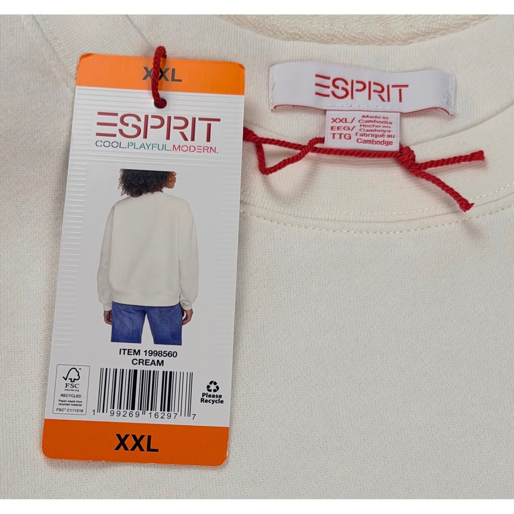 Esprit Womens Cream Fleece XXL Crewneck Sweatshirt Rainbow Logo NWT - Picture 4 of 4